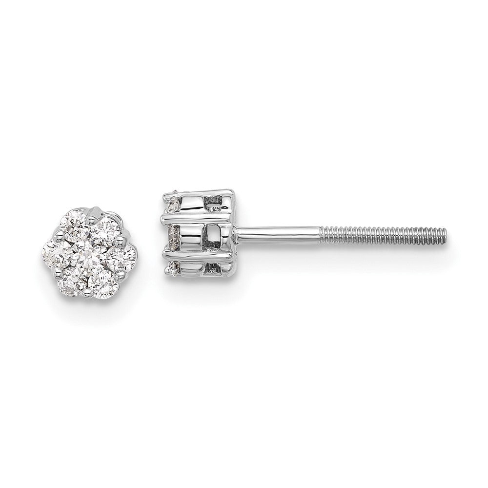 14k White Gold Diamond Cluster Screwback Earrings