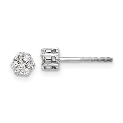 14k White Gold Diamond Cluster Screwback Earrings