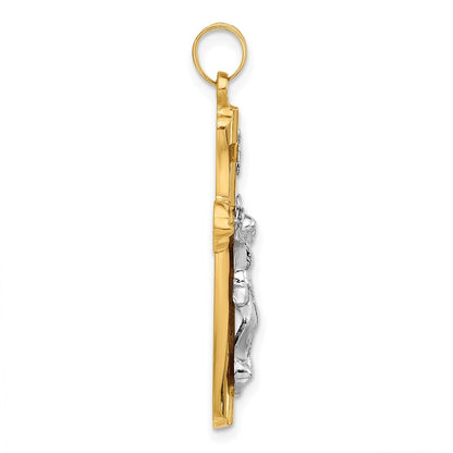 14k Two-tone Gold Grooved Hollow INRI Crucifix Pendent for Women