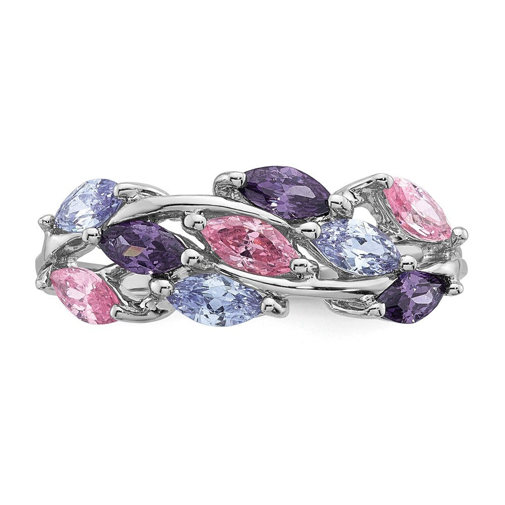 Sterling Silver Polished Fancy Pink and Purple Cubic Zirconia Ring Size 7