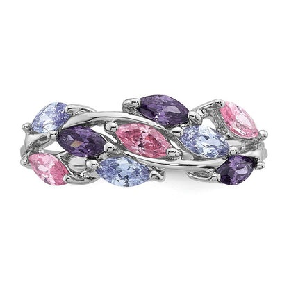 Sterling Silver Polished Fancy Pink and Purple Cubic Zirconia Ring Size 7