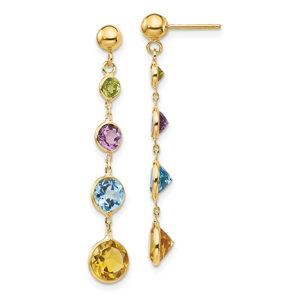 14k Yellow Gold Multi-Gemstone Dangle Earrings