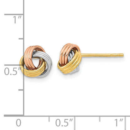 14k Yellow Gold w/Rose and White Rhodium Polished Love Knot Earrings