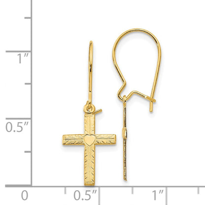 14k Yellow Gold Polished & Satin Cross Earrings