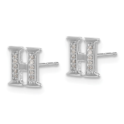14k White Gold Diamond Initial H Stud Earrings Gift for Women