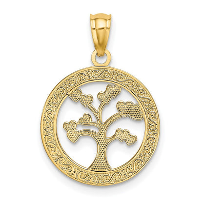 14k Yellow Gold Polished ONE FAMILY MANY HEARTS Tree Pendant for Women