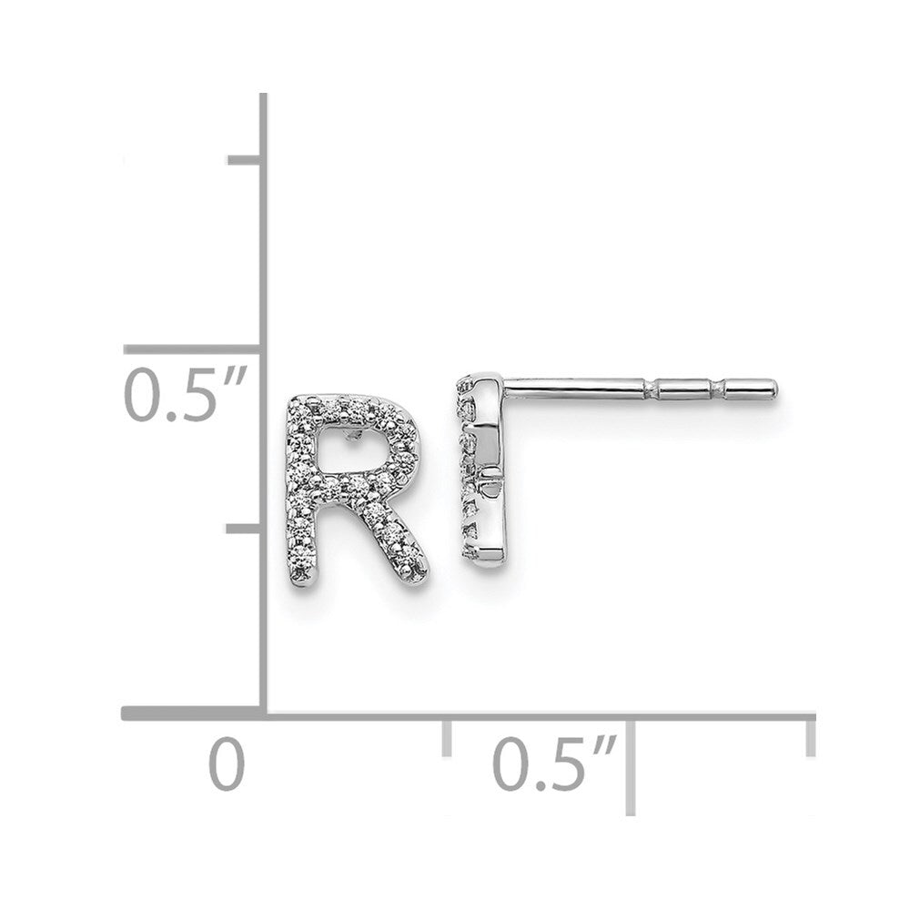 14k White Gold Diamond Initial R Stud Earrings