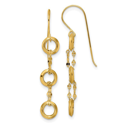 14k Yellow Gold Three Circle Dangle Earrings