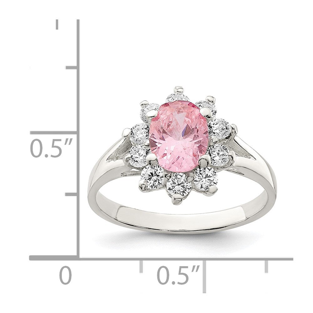 Sterling Silver Pink Oval Cubic Zirconia Cluster Ring Size 6