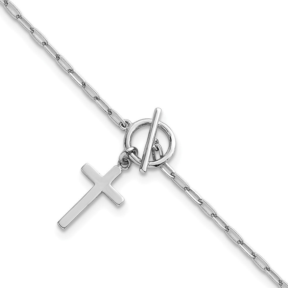 Sterling Silver Cross Dangle Paperclip Link 6.5" with 1" Ext Bracelet