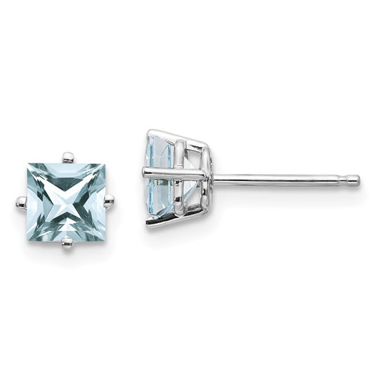 14k White Gold Aquamarine Stud Earrings Gift for Women