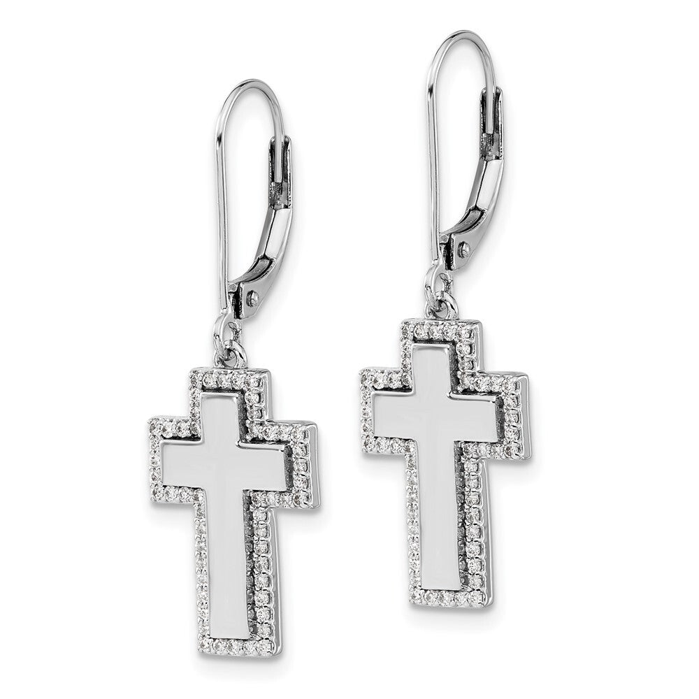 14k White Gold Diamond Fancy Cross Leverback Drop & Dangle Earrings
