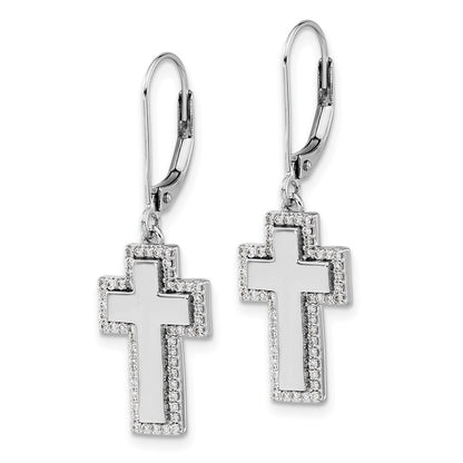 14k White Gold Diamond Fancy Cross Leverback Drop & Dangle Earrings