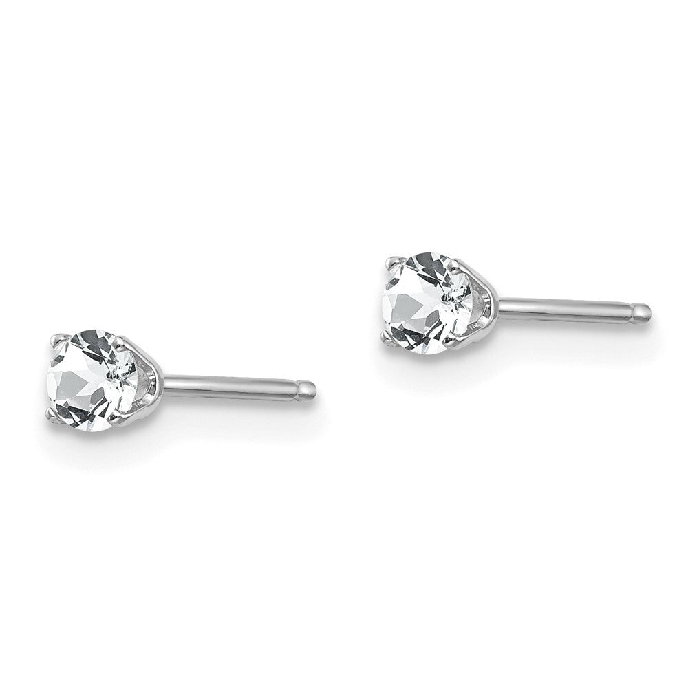 14k White Gold 3mm White Topaz Stud Earrings Gift for Women