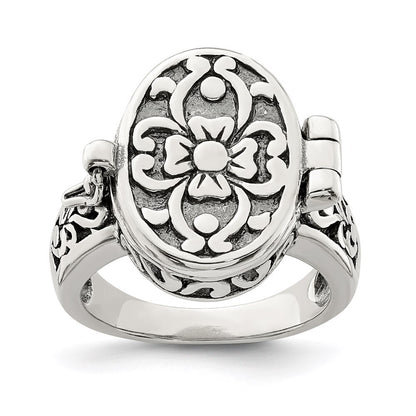 Sterling Silver Antiqued Oval Locket Ring Size 8