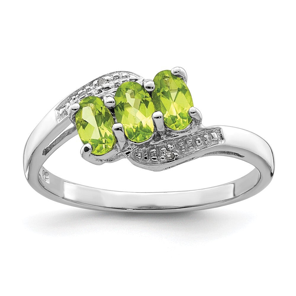 Sterling Silver Rhodium Peridot & Diamond Ring Size 7