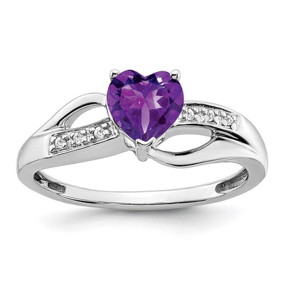 14k White Gold Amethyst and Diamond Heart Ring Size 7