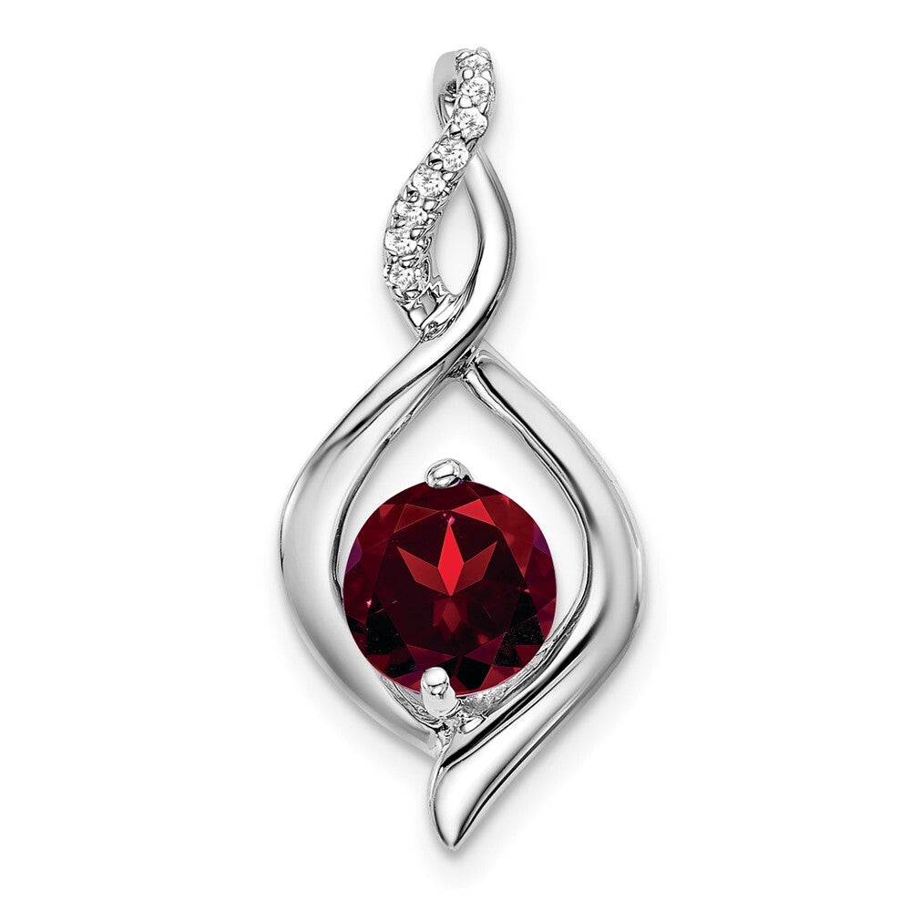 14k White Gold Garnet and Diamond Pendant for Women