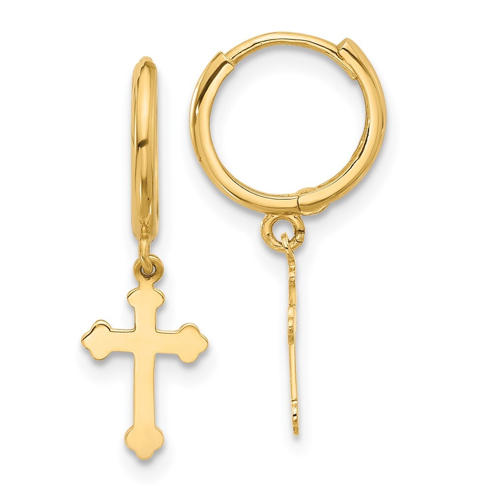 14k Yellow Gold Hinged Dangle Cross Hoop Earrings Gift for Women