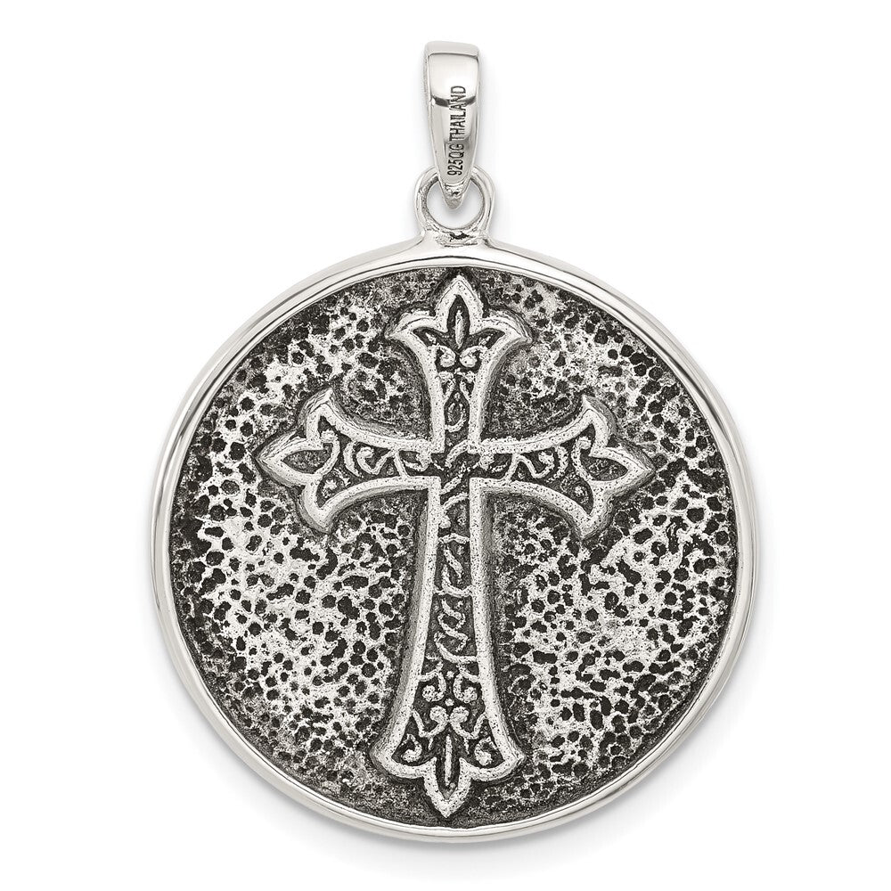 Sterling Silver Oxidized Sacred Heart of Jesus Reversible Medal Pendant