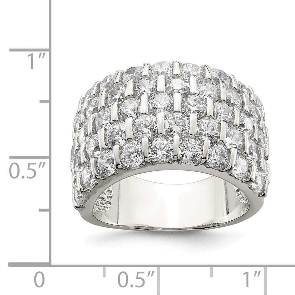 Sterling Silver Rhodium-plated Cubic Zirconia Wide Band Ring Size 6