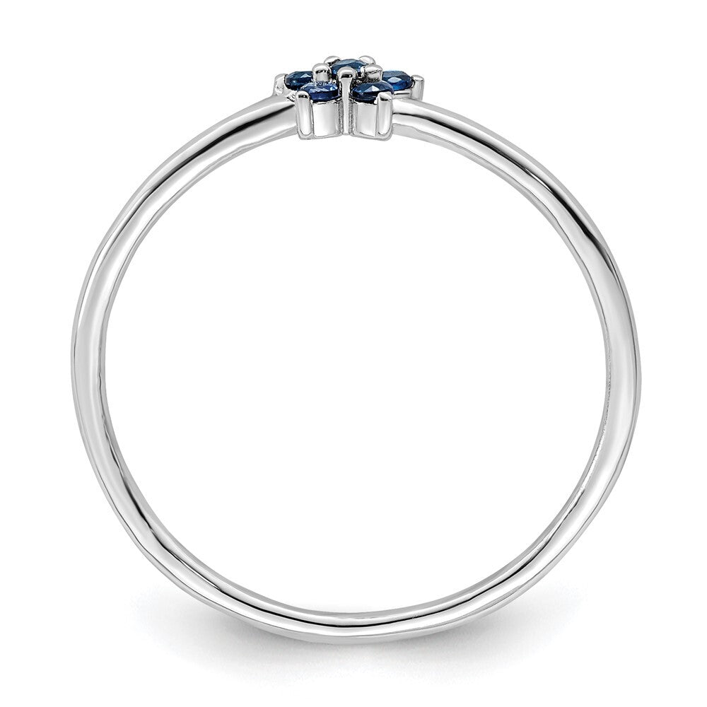 Sterling Silver Rhodium-plated Polished Blue CZ Flower Ring Size 7
