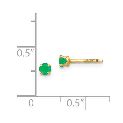 14k Yellow Gold 3mm Emerald Stud Earrings Gift for Women