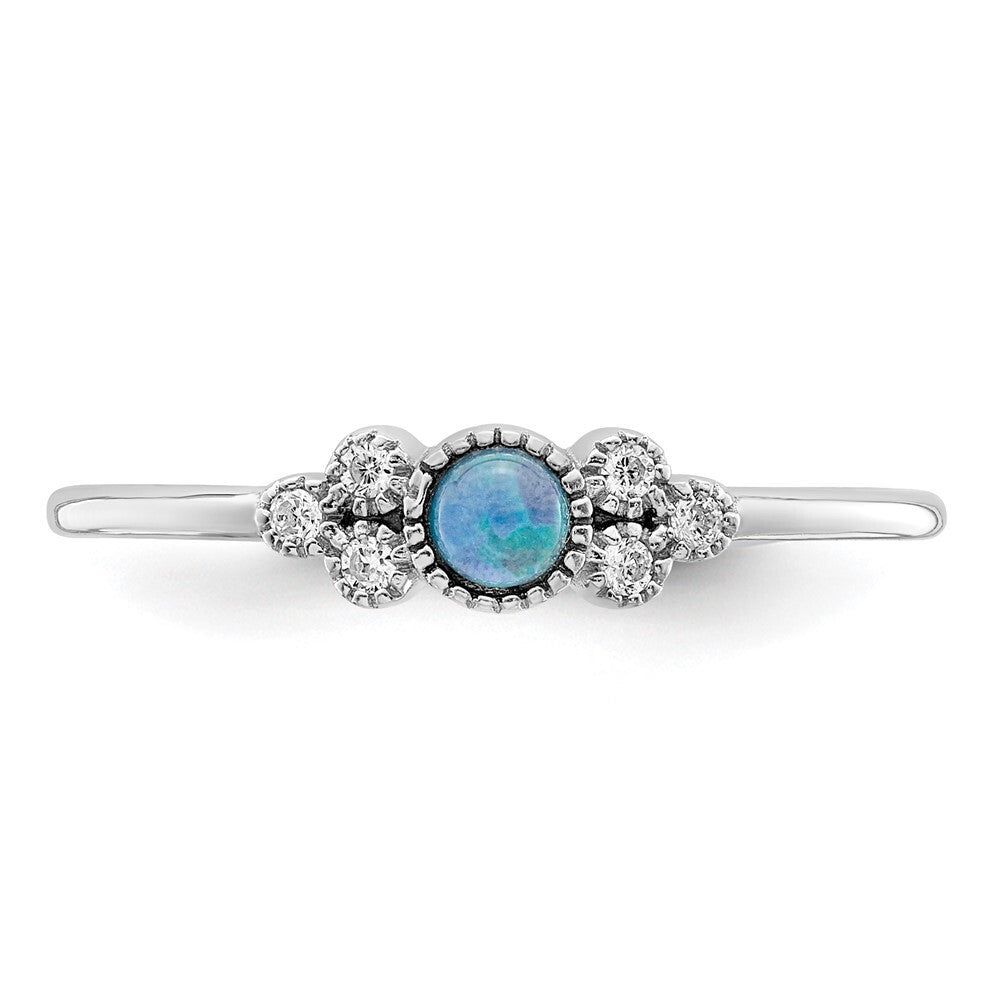 Sterling Silver Rhodium-plated Polished Lab Created Blue Opal Ring Size 8