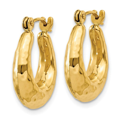 14k Yellow Gold Hammered Fancy Hollow Hoop Earrings