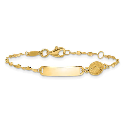 14k Yellow Gold  Miraculous Medal and 19x4mm Plate 6" Baby/Child ID Bracelet