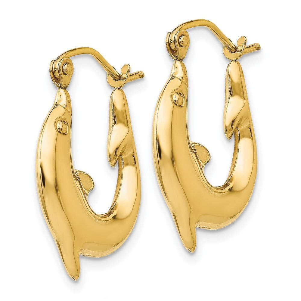 14k Yellow Gold Polished Dolphin Hoop Earrings Gift for Women