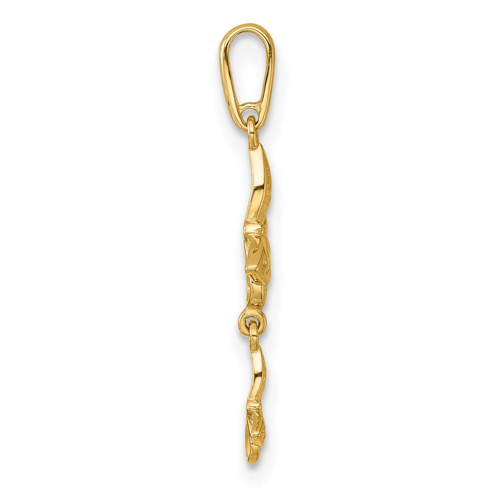 14k Yellow Gold Polished Double Butterfly Moveable Dangle Pendant for Women