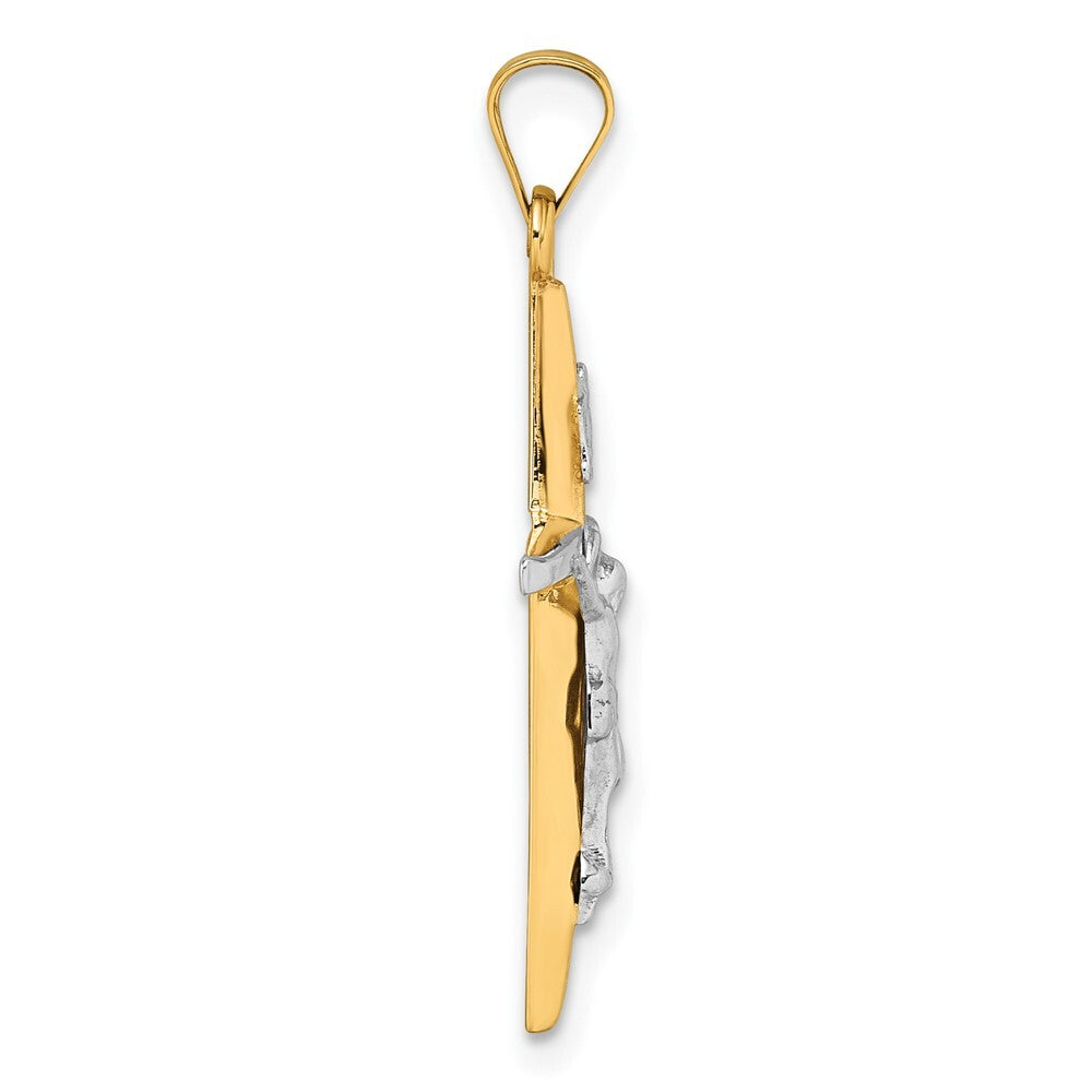 14k Yellow Gold with White Rhodium Polished INRI Crucifix Cross Pendant