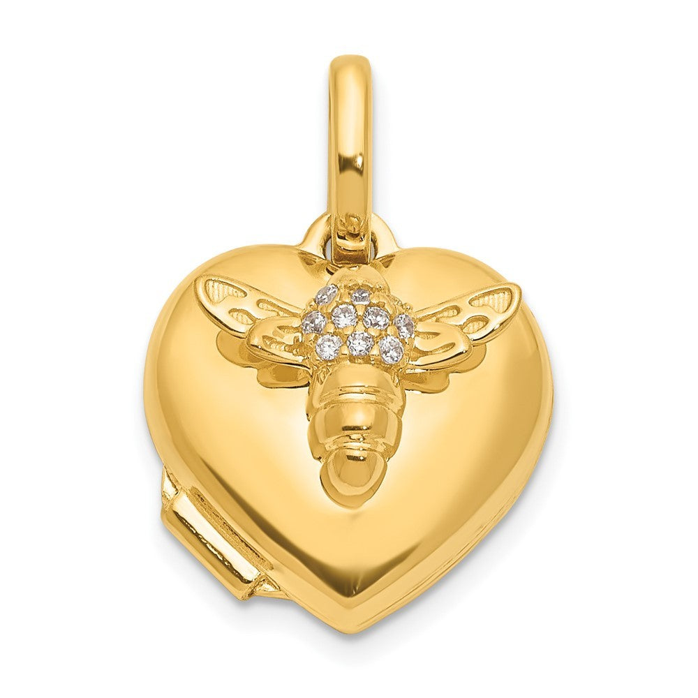 14k Yellow Gold Polished CZ Bee Heart 12mm Locket