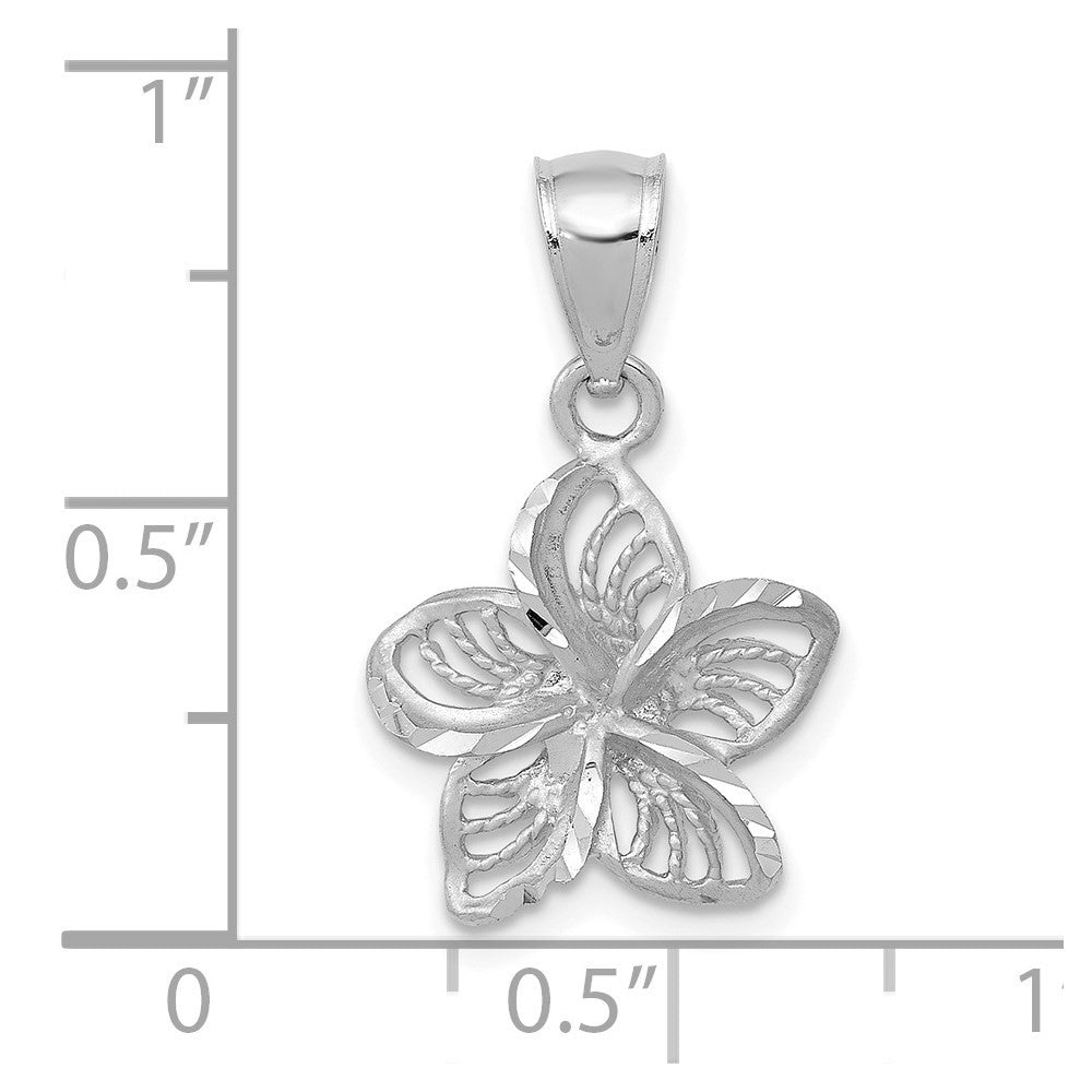 14k White Gold Polished and Beaded Plumeria Flower Charm Pendant