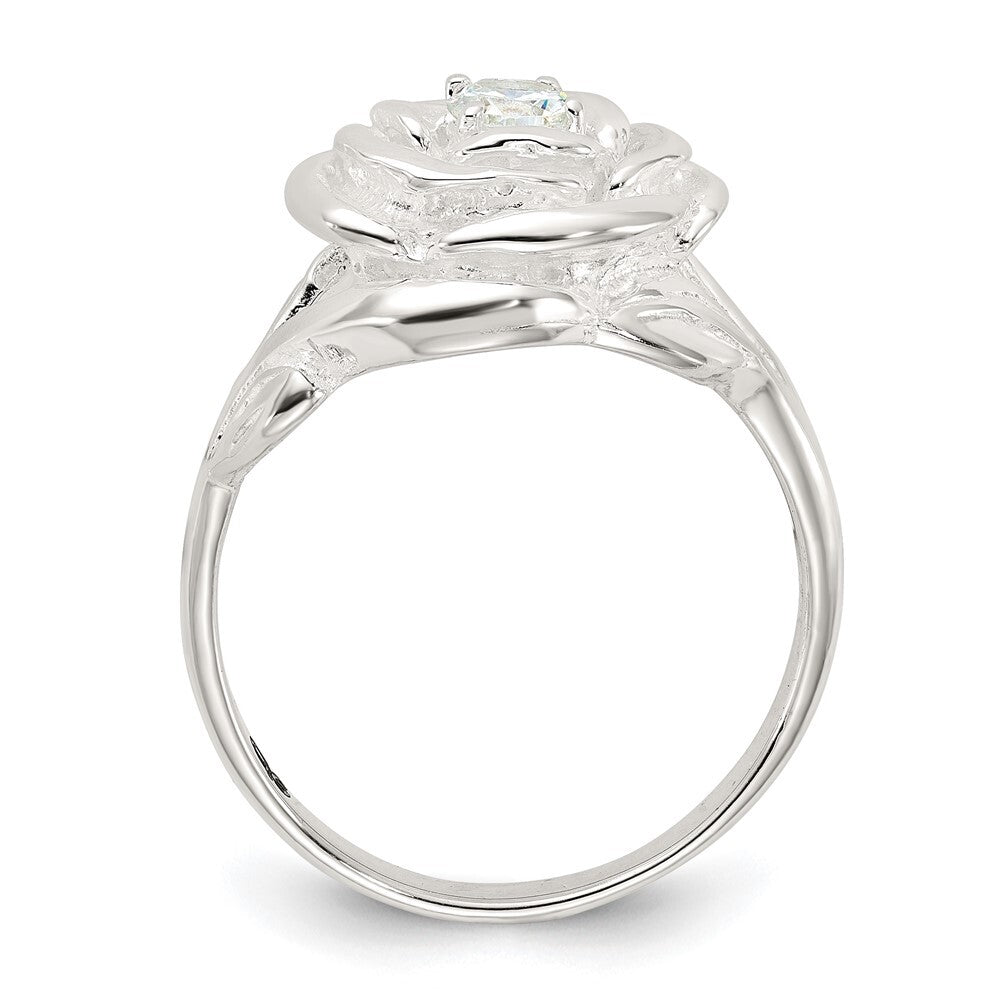 Sterling Silver Polished CZ Flower Rose Ring Size 6