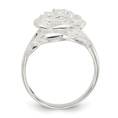 Sterling Silver Polished CZ Flower Rose Ring Size 6