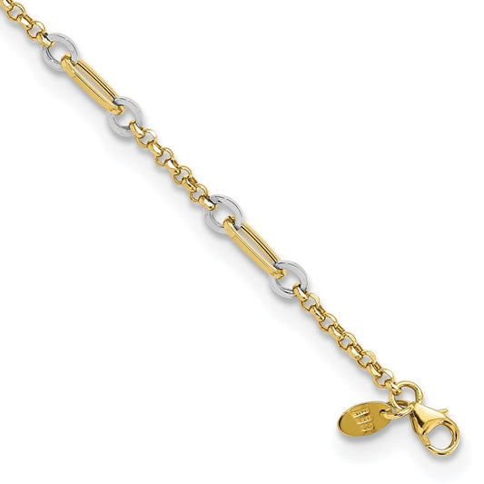 14K Two-tone Fancy Oval Link and Chain 7.25" Bracelet Plus 0.5" Ext