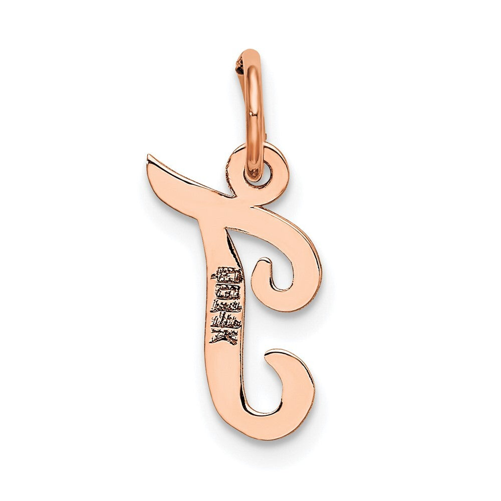 14k Rose Gold Small Script Letter T Initial Charm Pendant for Women