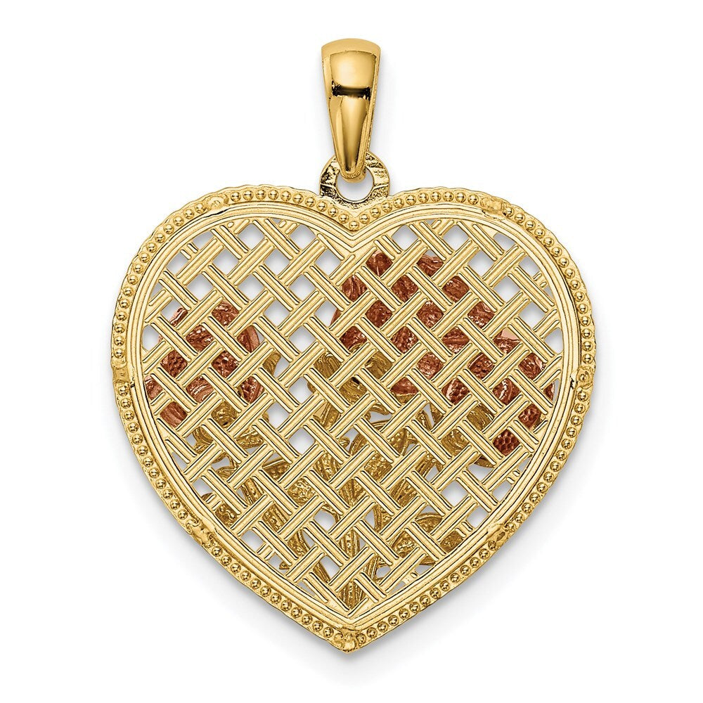 14k Two-tone Gold Polished Flowers in Heart Pendant for Women