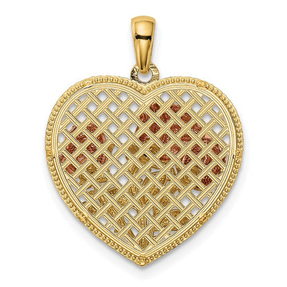14k Two-tone Gold Polished Flowers in Heart Pendant for Women
