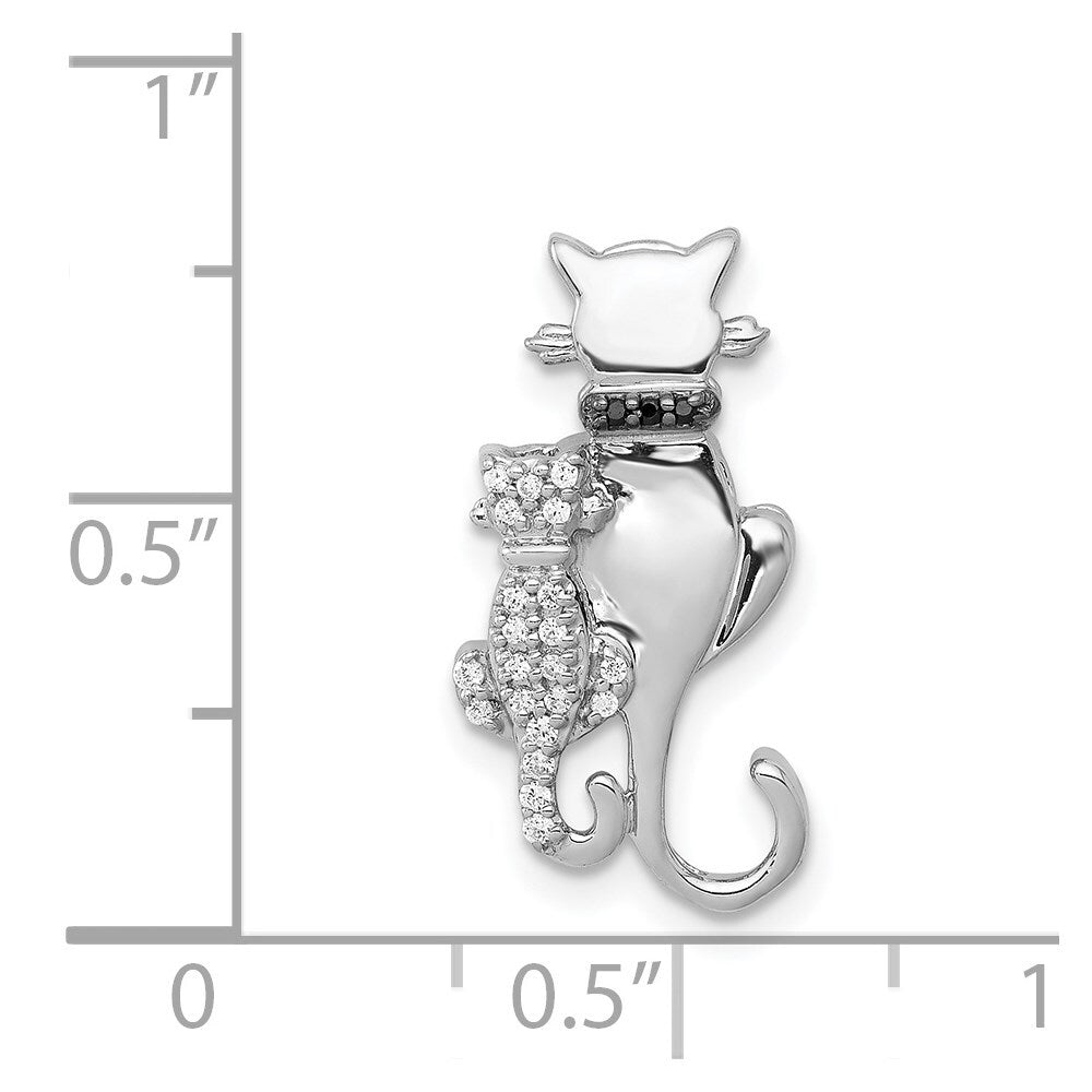 14k White Gold White and Black Accent Diamond Cats Chain Slide Pendant for Women