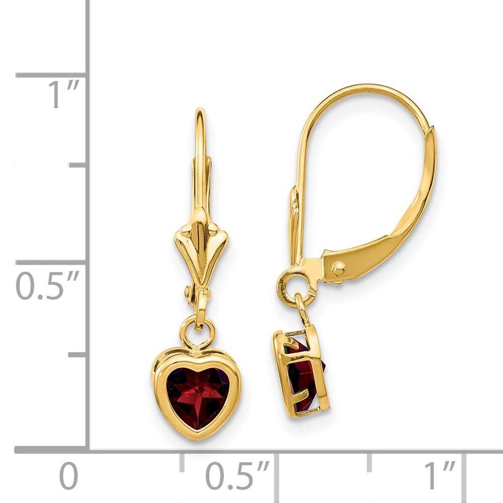 14k Yellow Gold 5mm Heart Garnet Stud Earrings Gift for Women