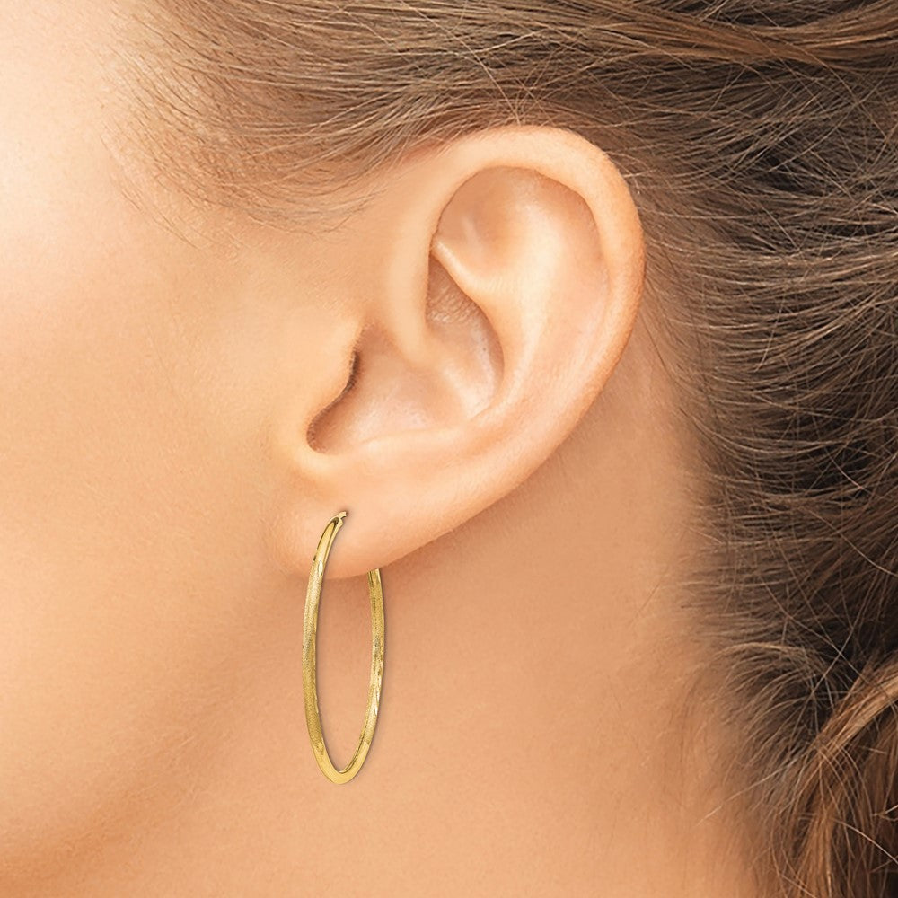 14k Yellow Gold 1.5mm Satin Diamond-cut Endless Hoop Earrings