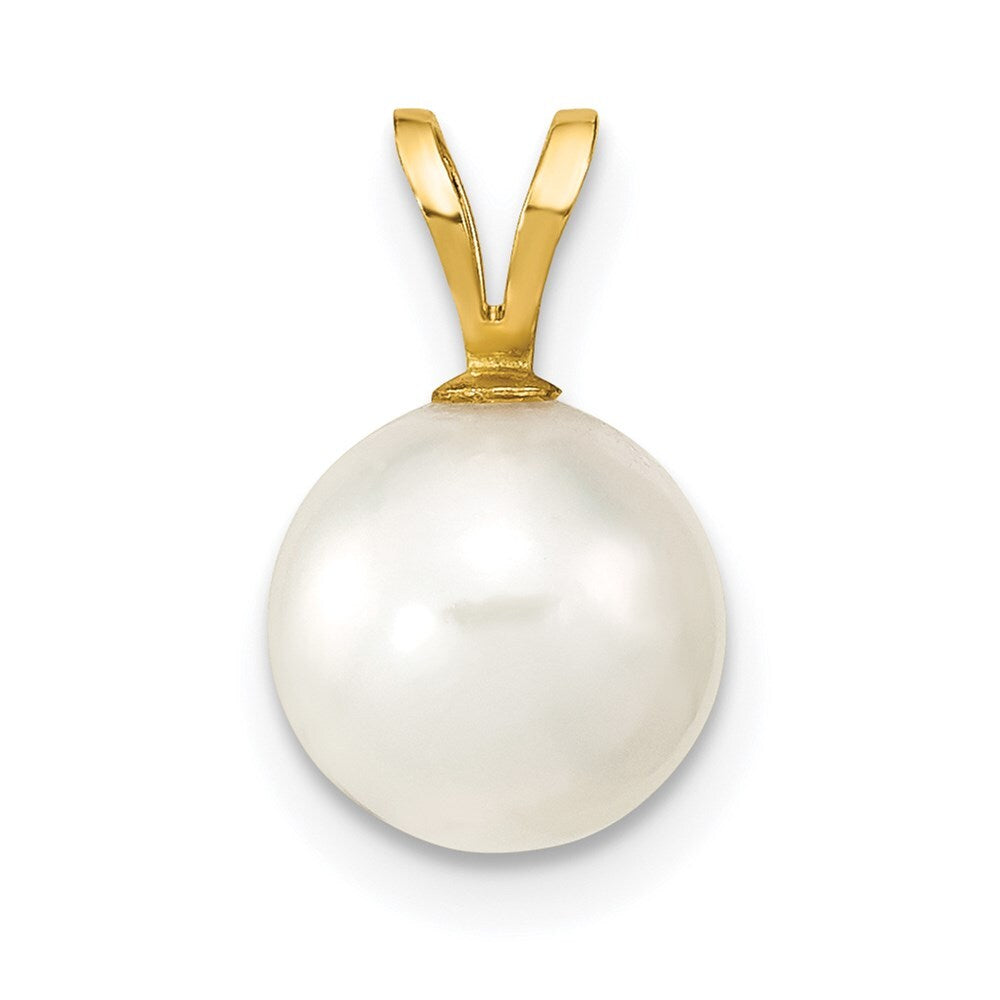 14k Yellow Gold 8-9mm White Round Akoya Saltwater Cultured Pearl Pendant