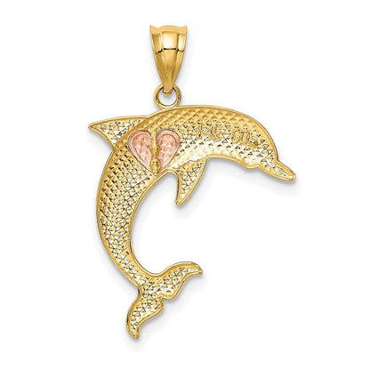 14k Two-tone Gold Two Tone Dolphin Heart Pendant for Women