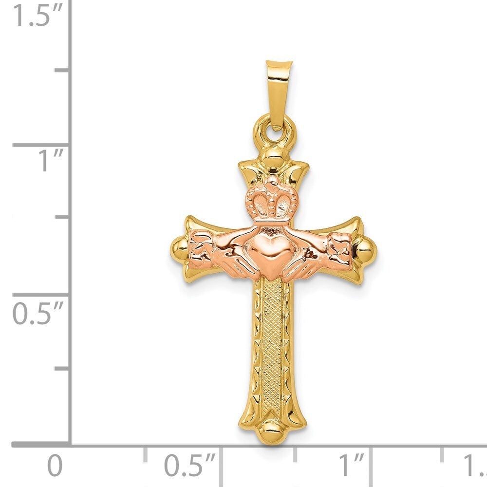 14k Two-tone Gold Claddagh Cross Pendant for Women