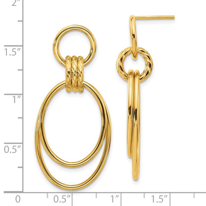 14k Yellow Gold Polished and Textured Dangle Earrings