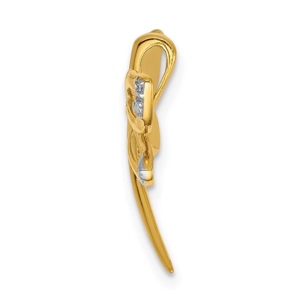 14k Yellow Gold Diamond Rhodium Accent Dragonfly Chain Slide Pendant for Women