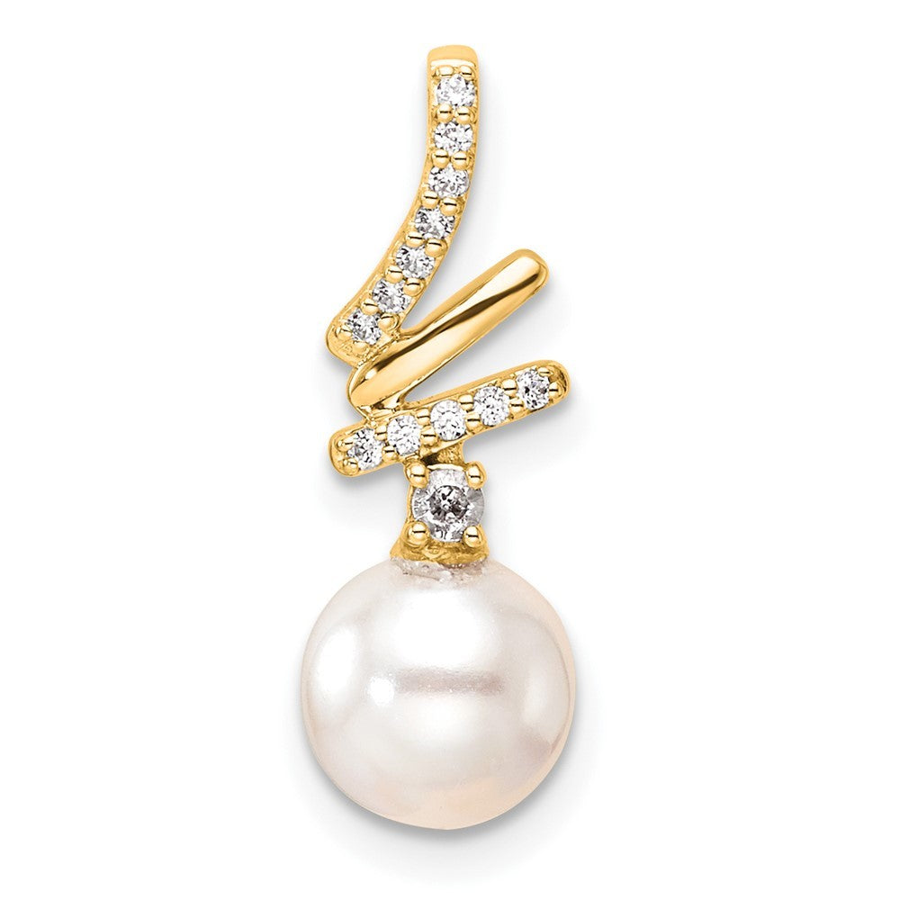 14k Yellow Gold Polished 1/10 Ct Diamond & Freshwater Cultured Pearl Chain Slide